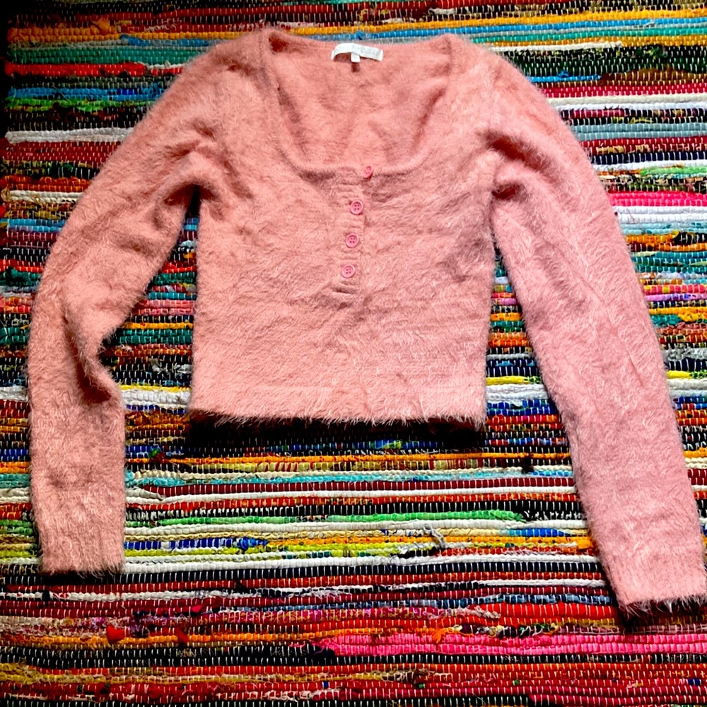 More to Come fuzzy pink sweater